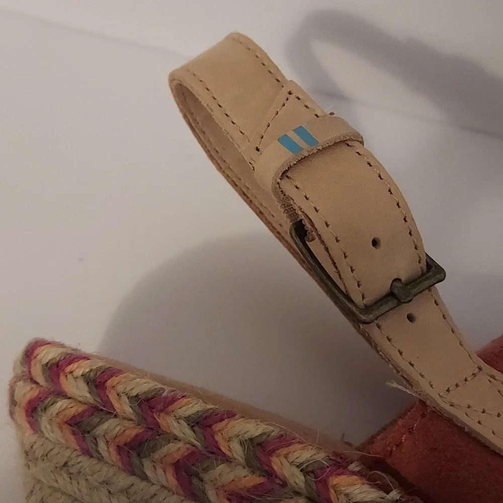 Toms Wedge Sandal Espadrille Monica Orange Suede Size 7